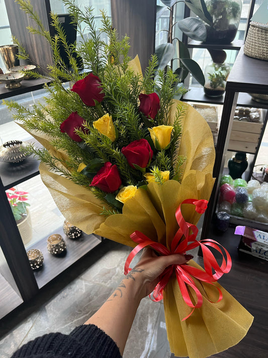 Roses blossoms hand bunch