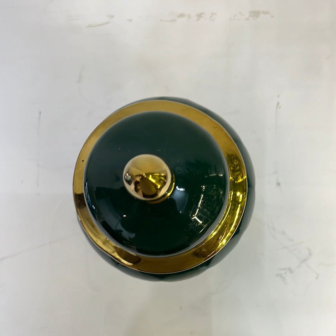 Ceramic Green & Gold Jar Flower Vase