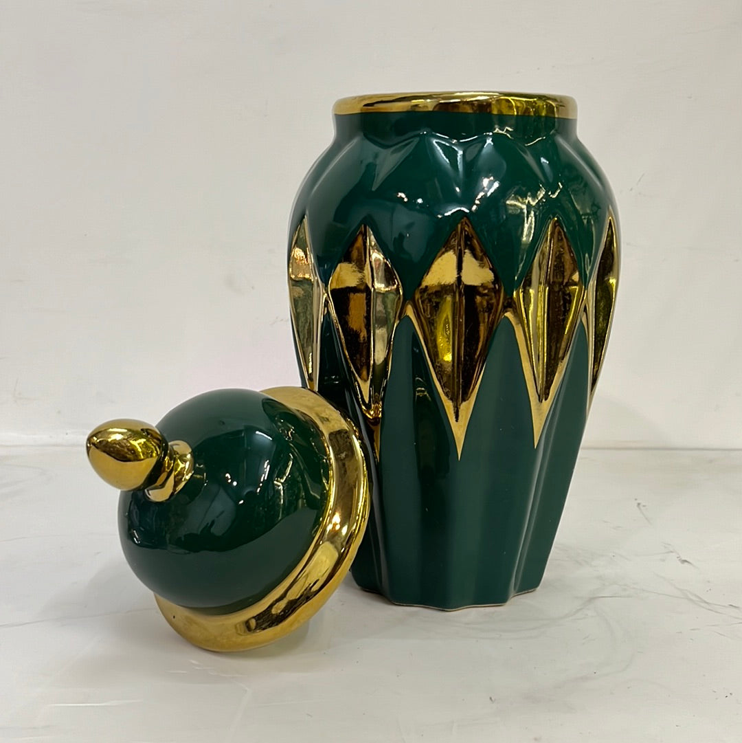 Ceramic Green & Gold Jar Flower Vase