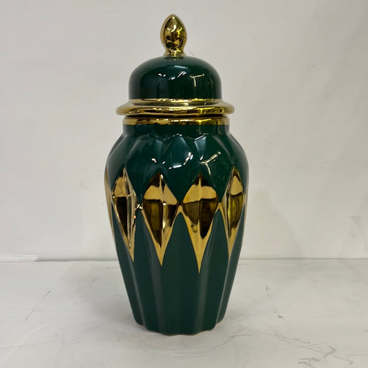Ceramic Green & Gold Jar Flower Vase